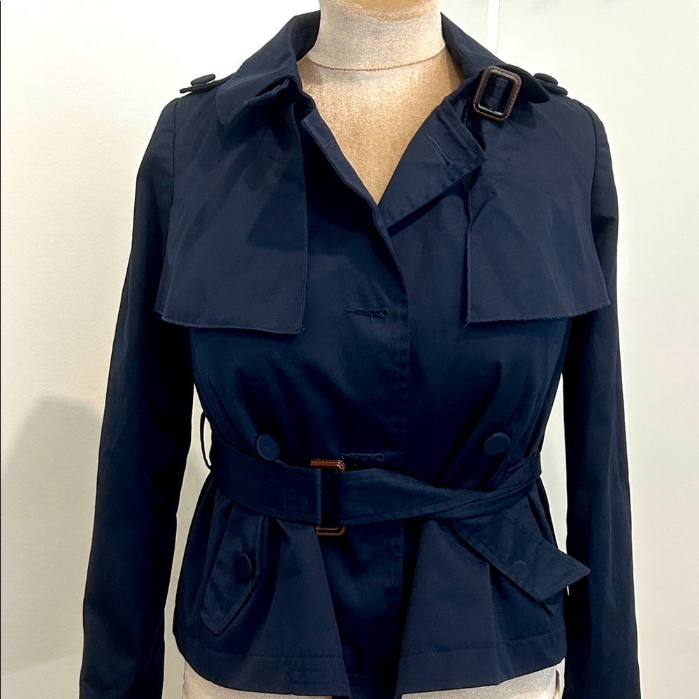 Topshop Short Trench Coat in Navy Blue |Size 2